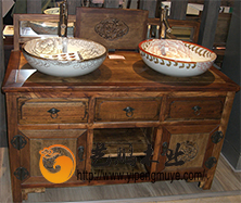 老榆木中式台盆柜4
