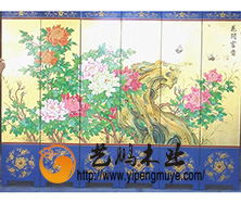 彩绘屏风4-博古花开富贵