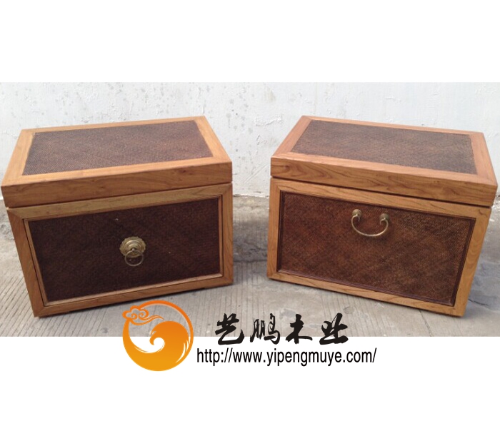 老榆木藤编老木箱1