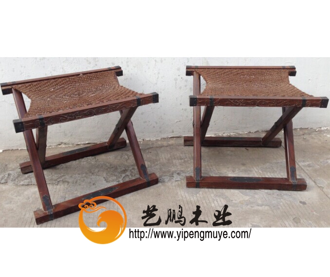 老榆木藤编小凳1